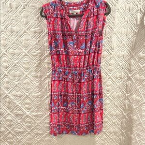 LOFT Vibrant Red and Blue Paisley Mini Dress